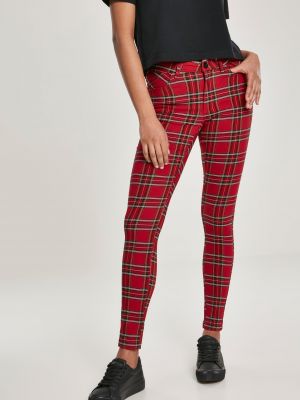 Kostkované kalhoty skinny fit Uc Ladies červené