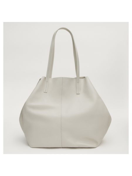 Кожаная сумка шоппер Massimo Dutti белая
