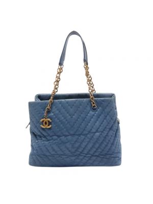 Shopperka skórzana Chanel Vintage niebieska