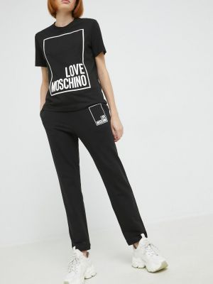 Love Moschino pantaloni de trening femei, culoarea negru, cu imprimeu