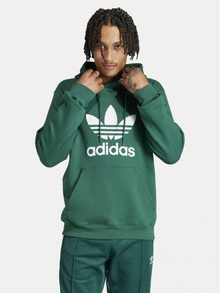 Βαμβακερή μπλούζα με κουκούλα Adidas Originals πράσινο