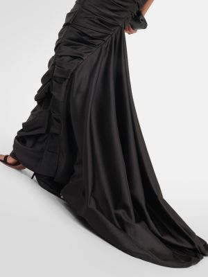Drapírozott csipkés szatén hosszú ruha Rasario fekete