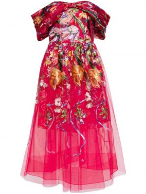 Midi obleka iz tila Marchesa Notte roza
