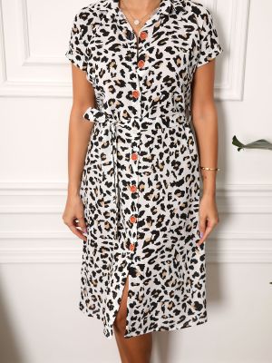 Mini šaty s leopardím vzorom s krátkymi rukávmi Armonika béžová
