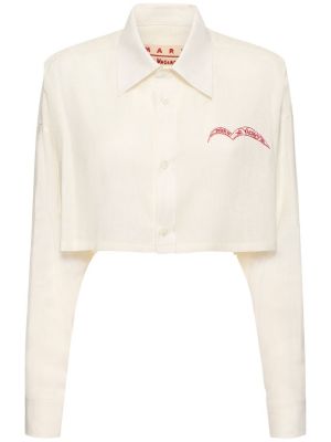 Camicia ricamata di lino Marni bianco