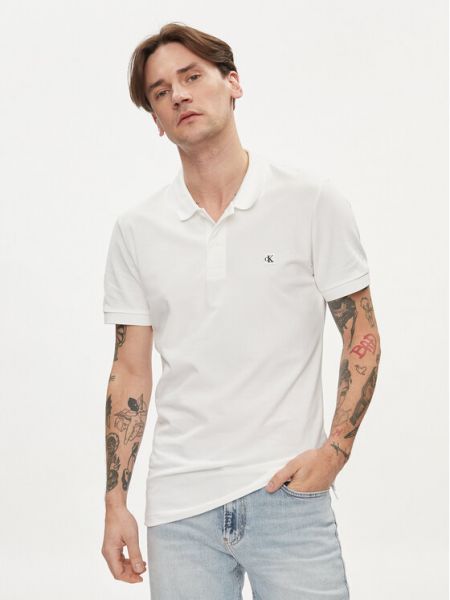 Polo marškinėliai slim fit Calvin Klein Jeans balta