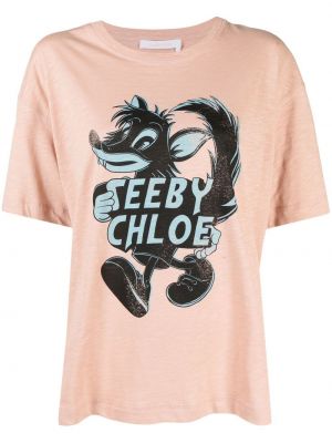 Памучна тениска с принт See By Chloé розово