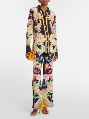 Jersey hlače z visokim pasom s cvetličnim vzorcem Camilla