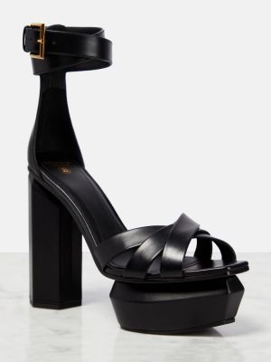 Sandales en cuir à plateforme Balmain noir