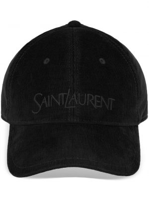 Памучна шапка с козирки бродирана Saint Laurent черно