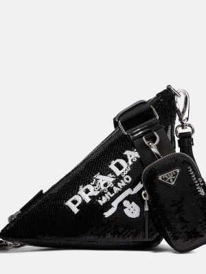 Чанта за ръка с пайети Prada черно