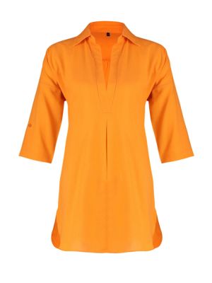 Pletena bombažna mini obleka Trendyol oranžna