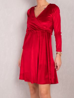 Žametna dolga obleka iz rebrastega žameta z dolgimi rokavi Armonika rdeča