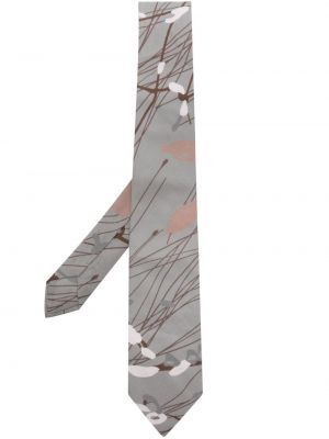 Jedwabny krawat z nadrukiem w abstrakcyjne wzory Brunello Cucinelli szary