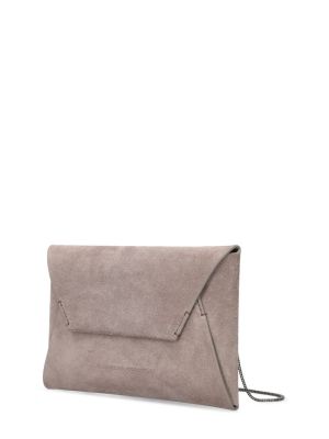 Kožna clutch torbica od velura Brunello Cucinelli siva