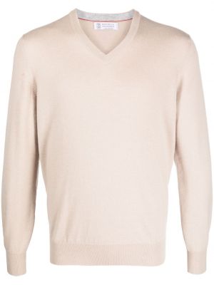Кашмирен пуловер с v-образно деколте Brunello Cucinelli бежово