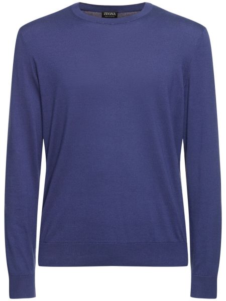 Suéter de algodón de cuello redondo Zegna azul