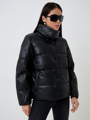 Утепленная кожаная куртка Zolla черная
