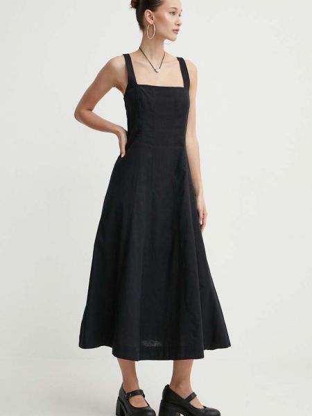 Lniana sukienka midi Abercrombie & Fitch czarna