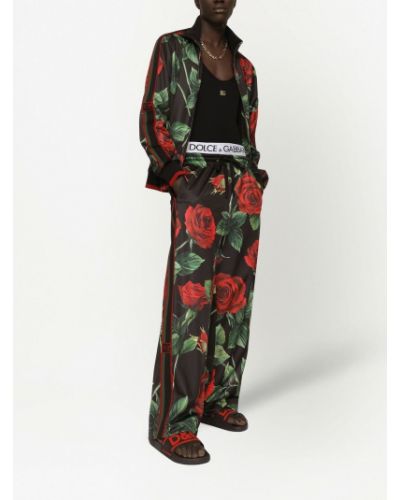 Treniņtērpa bikses ar ziediem ar apdruku Dolce & Gabbana melns