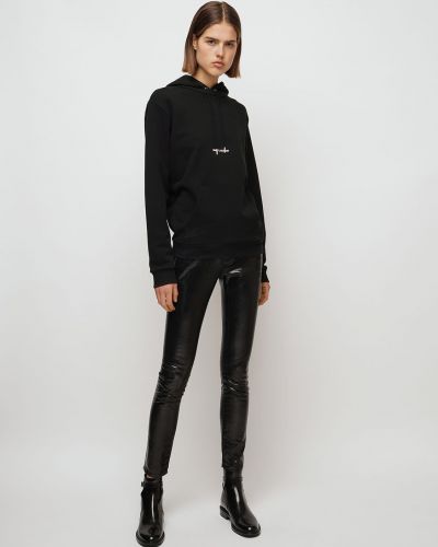 Pamučna hoodie s kapuljačom s vezom od jersey Saint Laurent crna