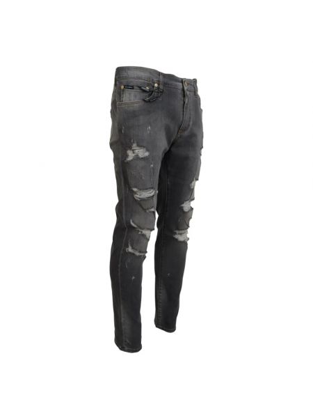 Pantalones slim fit con bordado desgastados Dolce & Gabbana gris