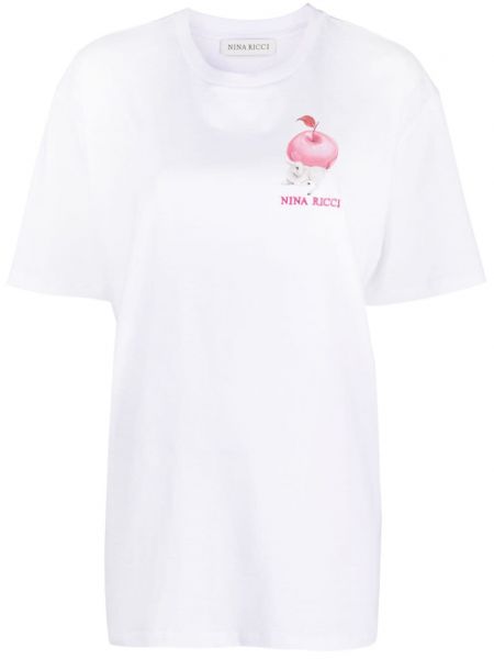 T-shirt i bomuld med print Nina Ricci hvid