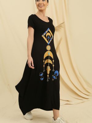 Viskózové mini šaty s potiskem s krátkými rukávy By Saygı