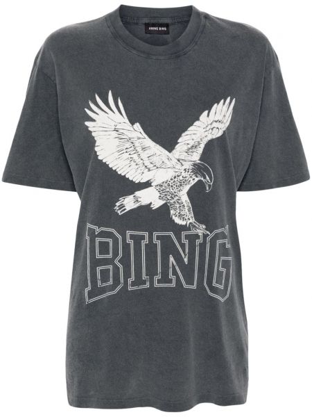 Bavlněné tričko s potiskem Anine Bing šedé