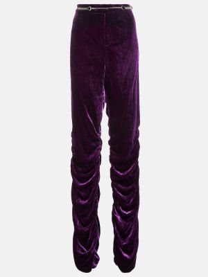 Žametne ravne hlače z nizkim pasom iz rebrastega žameta Gucci vijolična