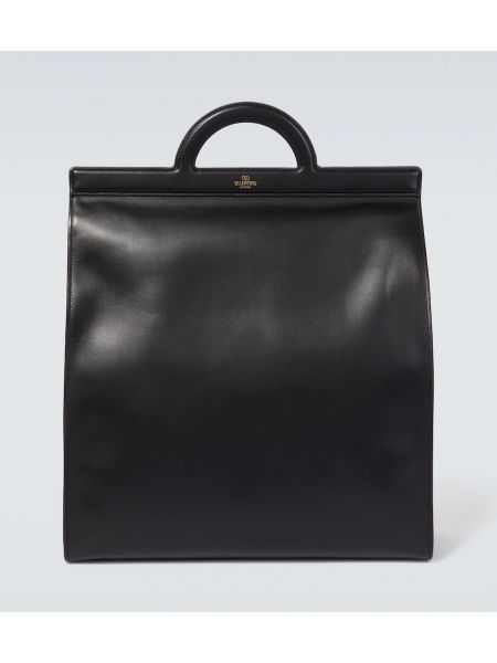 Kožená nákupná taška Valentino Garavani čierna
