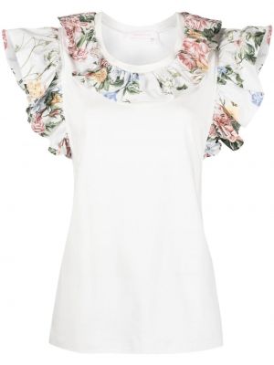 Bombažna majica s cvetličnim vzorcem See By Chloe bela