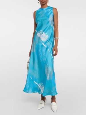 Шелковое длинное платье Asceno синее