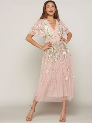 Платье миди с вышивкой с рюшами Frock And Frill розовое
