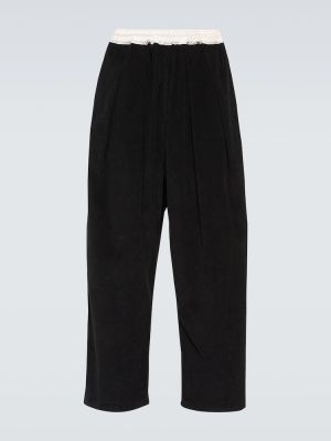 Pantaloni sport de catifea cord cu croială lejeră plisate Maison Margiela negru