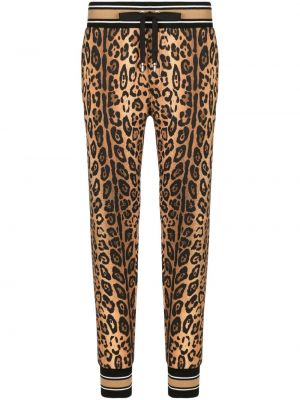 Bavlnené teplákové nohavice s potlačou s leopardím vzorom Dolce & Gabbana hnedá
