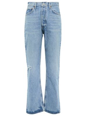 Bavlněné straight fit džíny s vysokým pasem Agolde - modrá