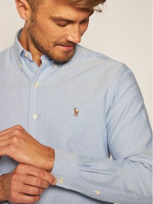 Памучна риза бродирана Polo Ralph Lauren синьо