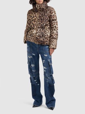 Saténová bunda s potlačou s leopardím vzorom Dolce & Gabbana