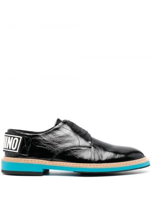 Кожени ниски обувки с връзки с дантела Moschino черно