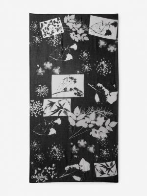 Virágos kendő Desigual fekete