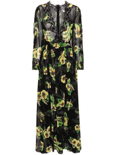 Ravna obleka s cvetličnim vzorcem s potiskom Ermanno Firenze črna