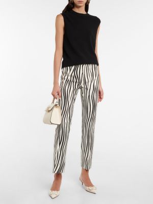 Pantaloni dritti di lana con stampa zebrati Valentino bianco