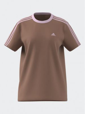 Voľné pruhované priliehavé tričko Adidas hnedá
