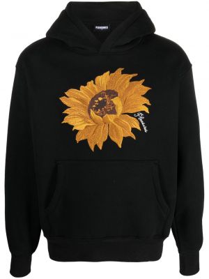Kapučdžemperis ar ziediem ar apdruku Pleasures melns