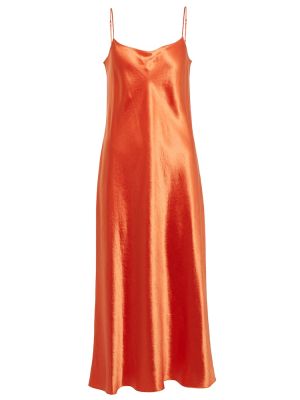 Satynowa sukienka midi Vince pomarańczowa