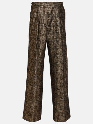 Pantaloni cu picior drept cu talie înaltă din tweed Dries Van Noten auriu