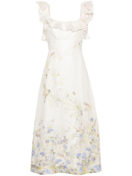 Ravna haljina s printom Zimmermann bijela