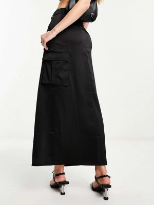 Атласная юбка миди с карманами Naanaa черная