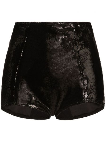 Shorts brodeés à paillettes taille haute Dolce & Gabbana noir